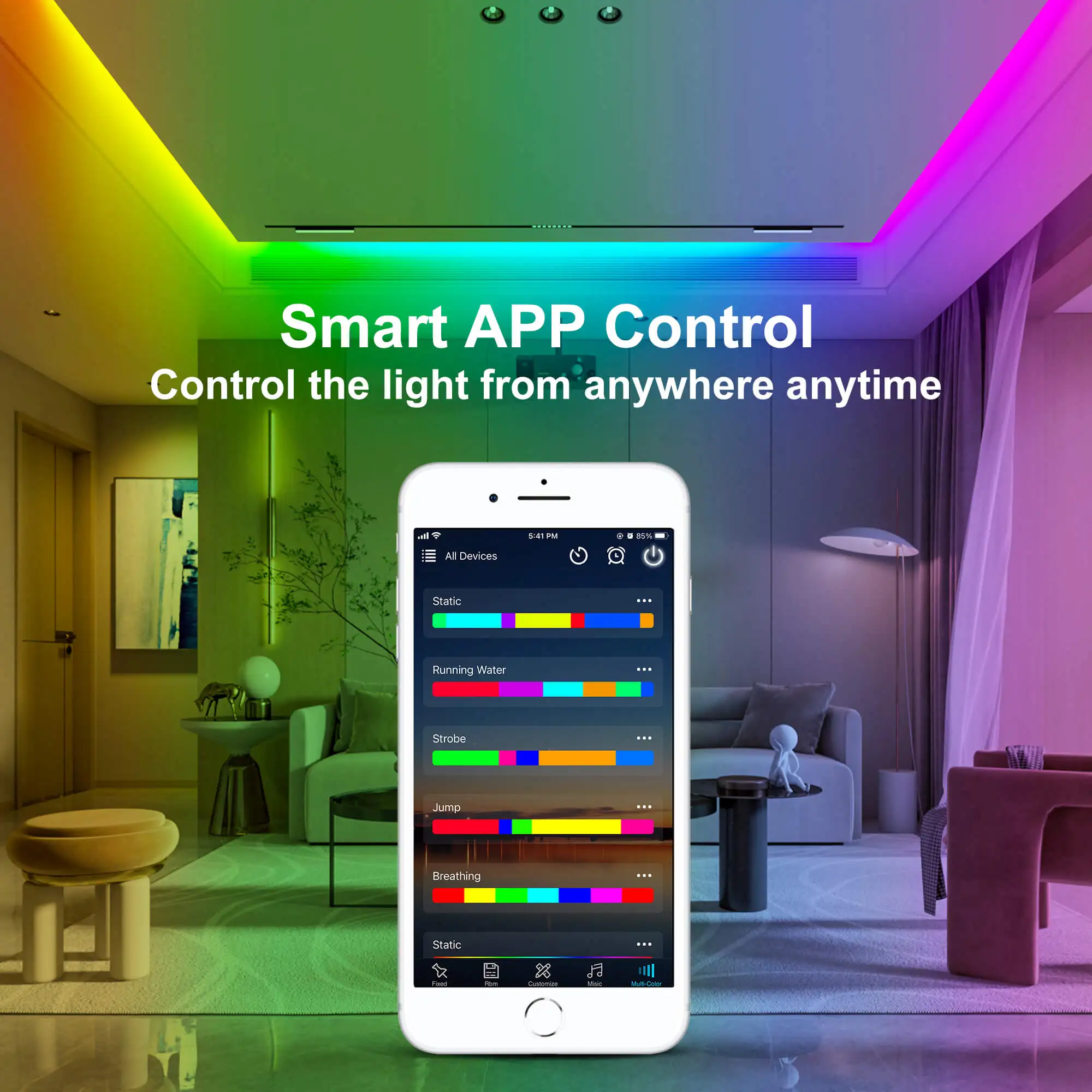 Интеллектуальная беспроводная (Wi Fi) цветных (RGB) светодиодных лент светильник