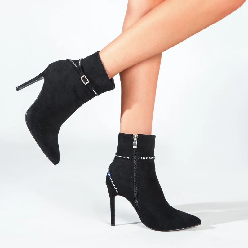 

Pointed stiletto boots 2021 new high heels autumn and winter single boots leather buckle thin boots elastic boots women