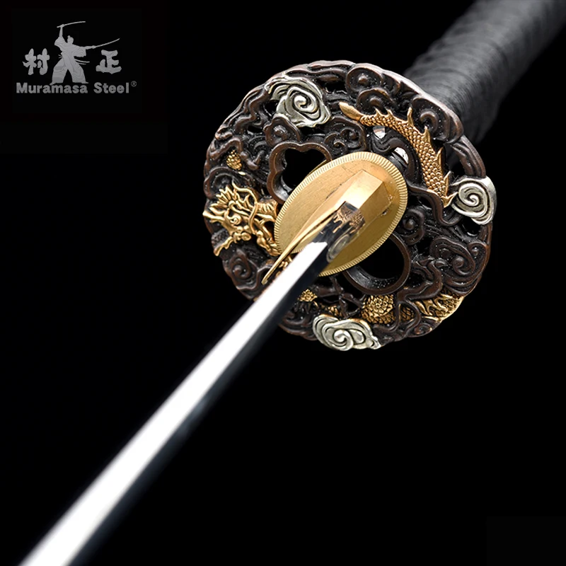 

Genuine Japanese Sword Sanmai T10 Blade Full Tang Real Katana Wood Saya Inlaid Shell Hand Engraved Dragon Sword High Quality