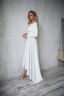 Женское атласное свадебное платье, простое платье с длинным рукавом и круглым вырезом, 2021