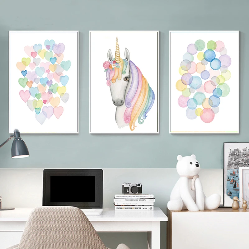 Модульные настенные картины домашний декор мультфильм животные единорог