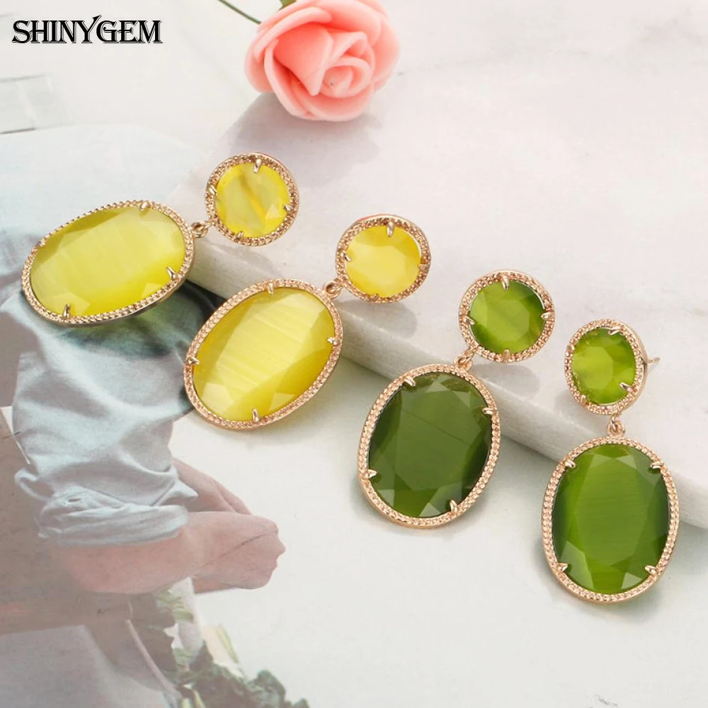 Женские серьги подвески в форме капель кошачий глаз ShinyGem граненые большие стразы