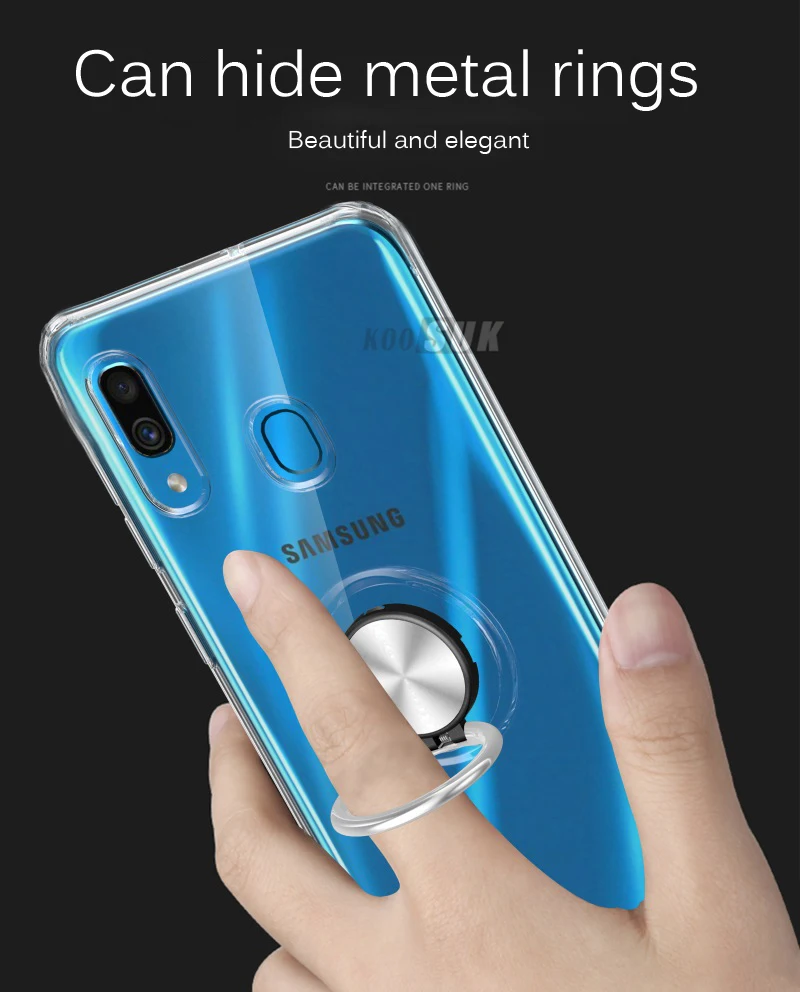 Прозрачный чехол для samsung Galaxy A10 A20 A20e A30 A40 A50 A70 A80 с магнитным кольцом для телефона