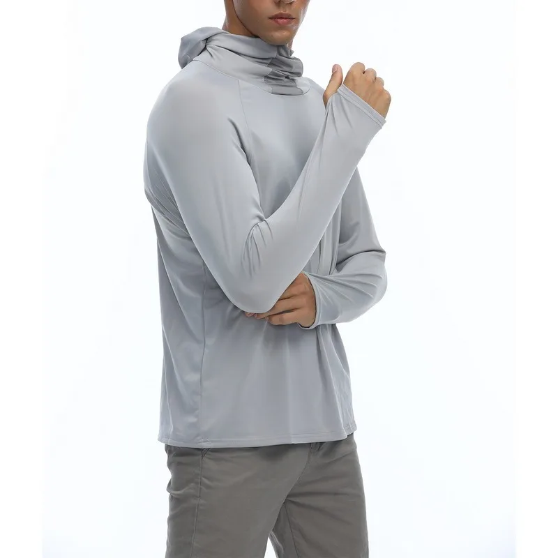 

2021 Sun Protection T-Shirts Men Long Sleeve Casual UV-Proof Hooded T-Shirts Breathable Lightweight Performance Hike tshirt