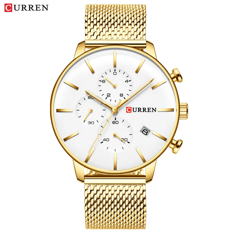 

watch creative student men's watch business casual quartz watch waterproof three-eye six-pin steel band watch fashion men's watc