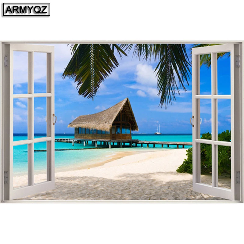 ARMYQZ полная квадратная дрель 5D DIY Алмазная вышивка окно пейзаж картина выложенная