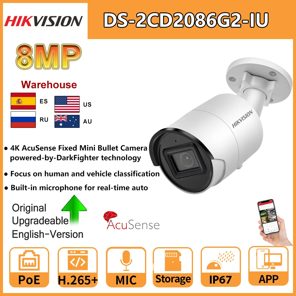 IP-камера Hikvision 4K AcuSense Bullet PoE 8 Мп стандартная классификация автомобиля Встроенный