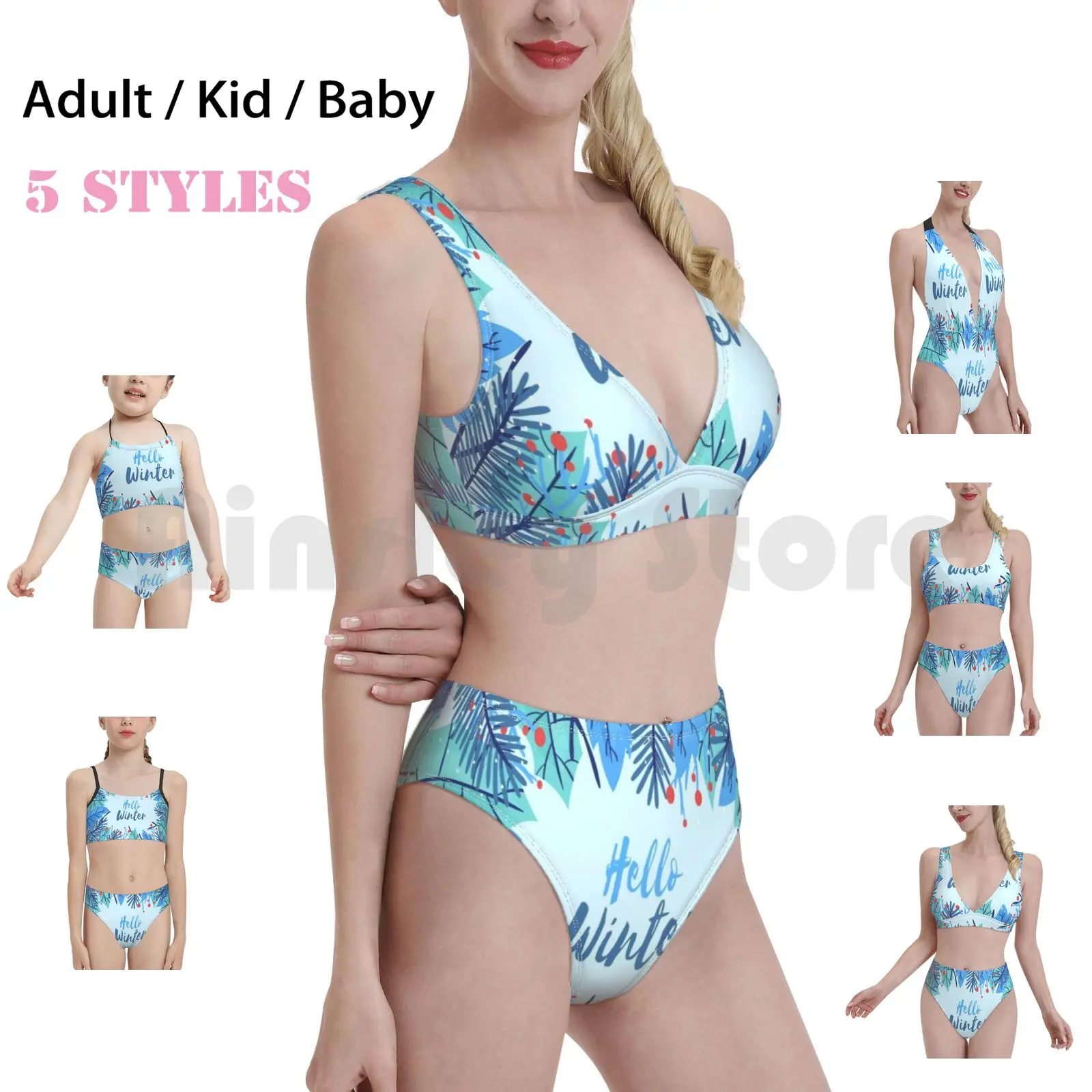 

Теплый зимний купальник зимний семейный снег Снежинка Дерево растение праздничный узор для друзей