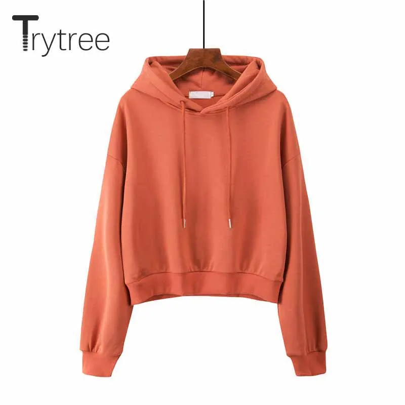 Женская толстовка Trytree повседневная однотонная Короткая Толстовка с капюшоном