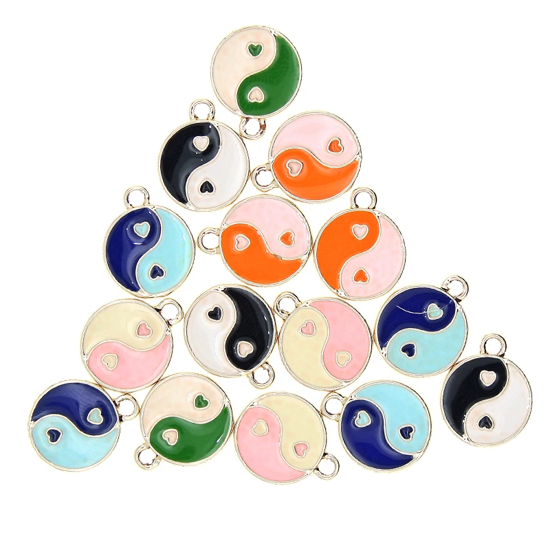 

10 шт./лот 12 мм эмалированная подвеска в винтажном стиле тайцзи Инь Янь сплетник многоцветные подвески в форме сердца для ожерелья и подвески...