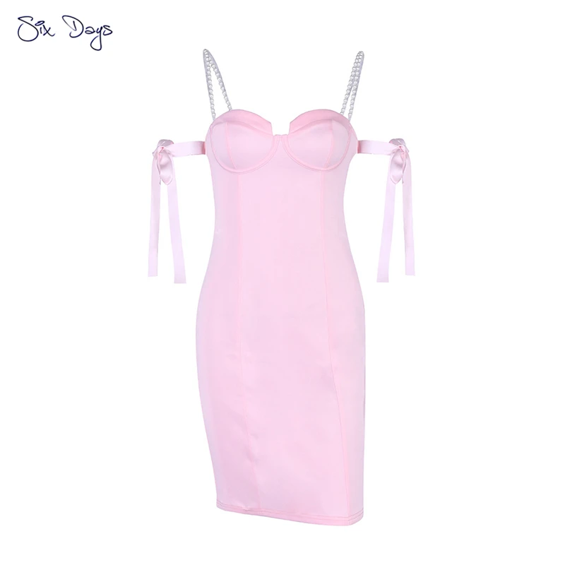 

2021 New Arrival Black Off Shoulder Bandage Dress Bodycon Beaded Summer Women Sexy Night Club Party Dress Pink