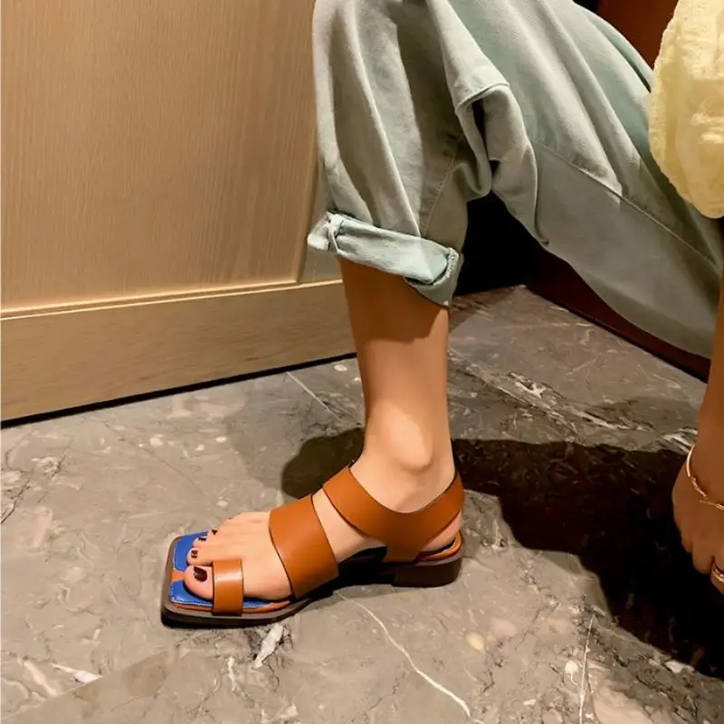 

KEMEKISS Women Sandals Shoes Fashion Color Collision Design Shoes Women High-Quality Genuine Leather Heels Footwear Size 34-39