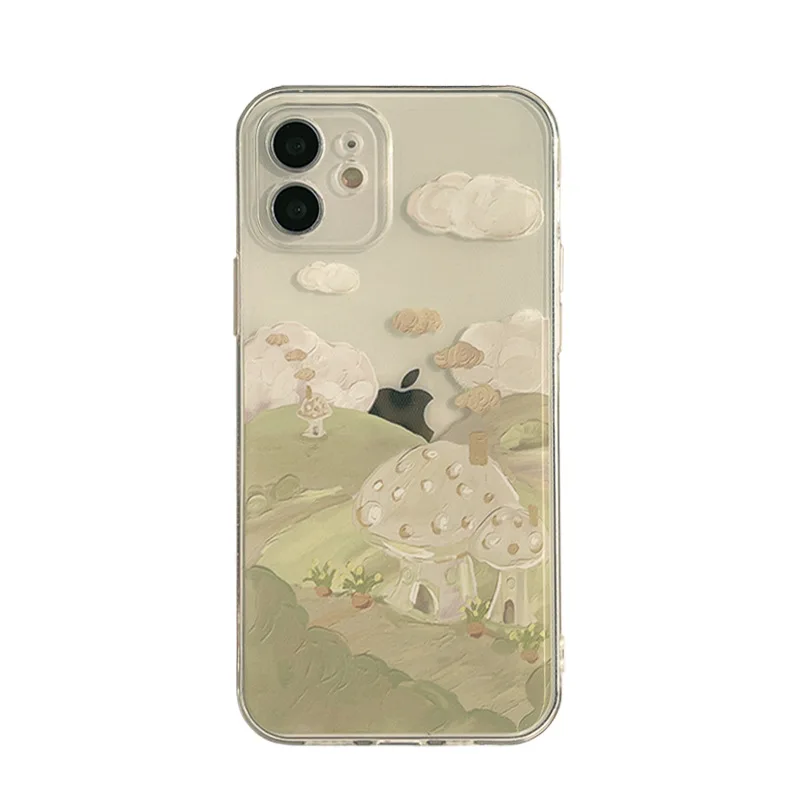 

Gentle little green hills 12Pro max Apple 11 shell oil painting XR protective cover all-inclusive 8 suitable for XS painting
