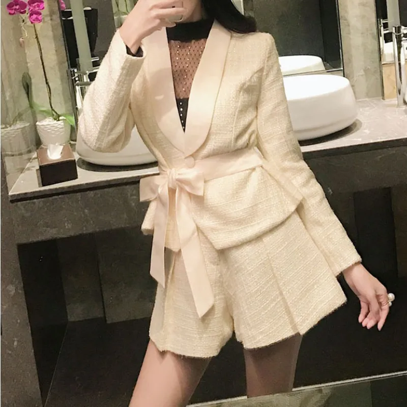 Новинка 2019 осенне зимний женский комплект из 2 предметов Модная белая твидовая