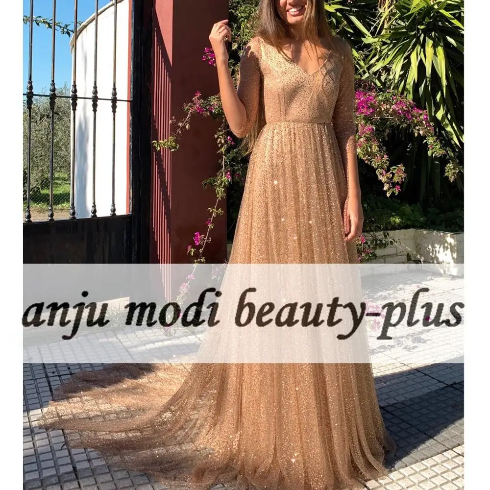 Женское блестящее вечернее платье длинное ТРАПЕЦИЕВИДНОЕ ПЛАТЬЕ С Рукавом 2021 и V