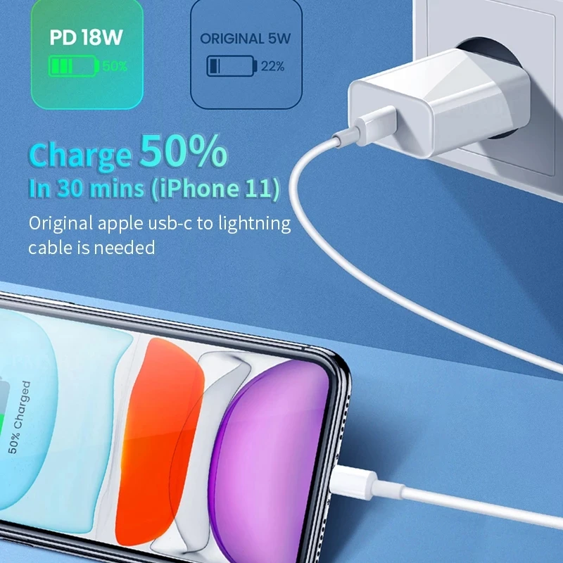 

AMYGOJJ 18w Pd Qc4.0 Fast Charger Charging Head + 1m Data Cable Quick Charge Adapter