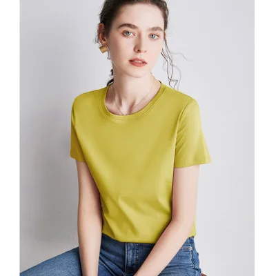 

2021 Solid color T-shirt women's round neck shirt 100% cotton shirt gray
