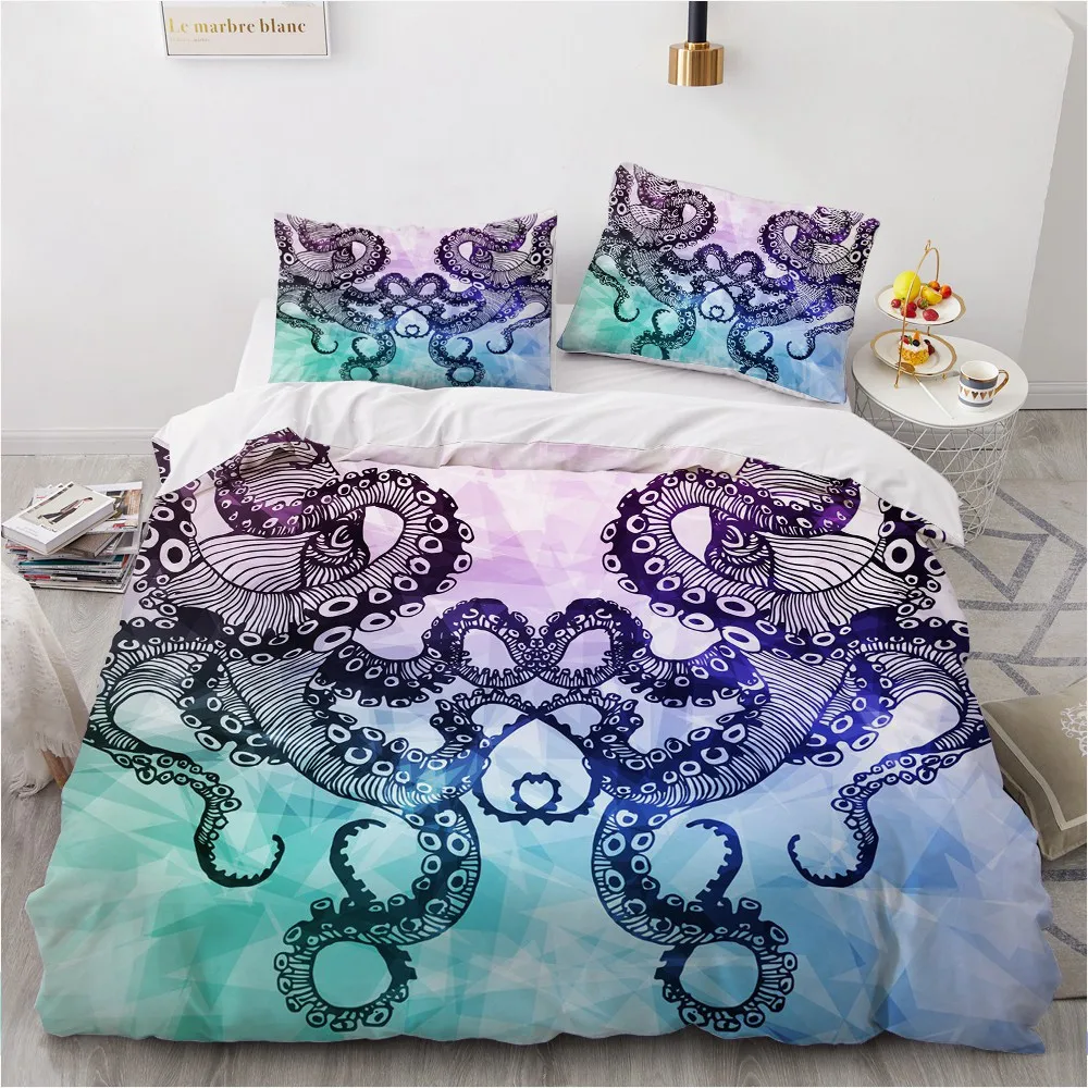 

3D Purple Quilt Cover Sets Custom Design Abstract Comforther Covers Pillow Slips King Queen Super King Twin Size Modern Beddings