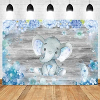 blue flower elephant wood board newborn baby shower boy birthday backdrop vinyl custom photography background for photo studio
