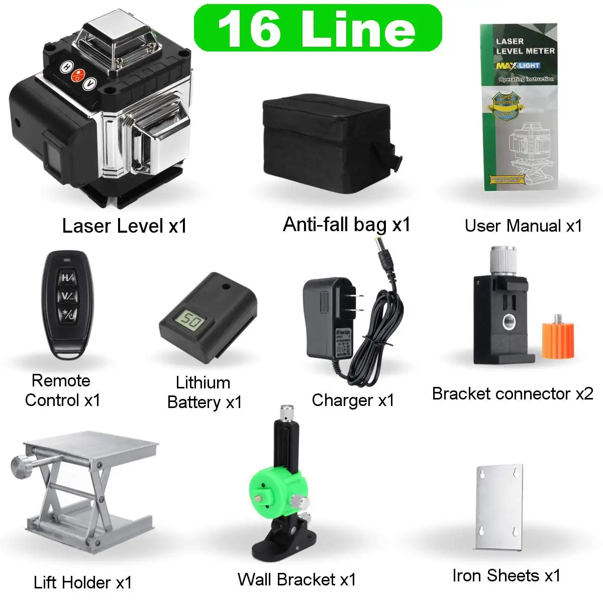 

3D / 4D Green laser level, self-leveling, 360 Horizontal and Vertical Cross, super powerful,with Digital Battery &Wall Mount