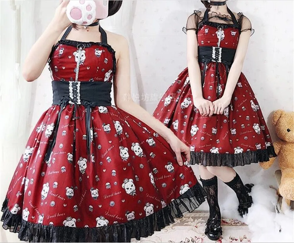 Женское платье на бретельках Jsk готическое черное с японским комиксом костюмы