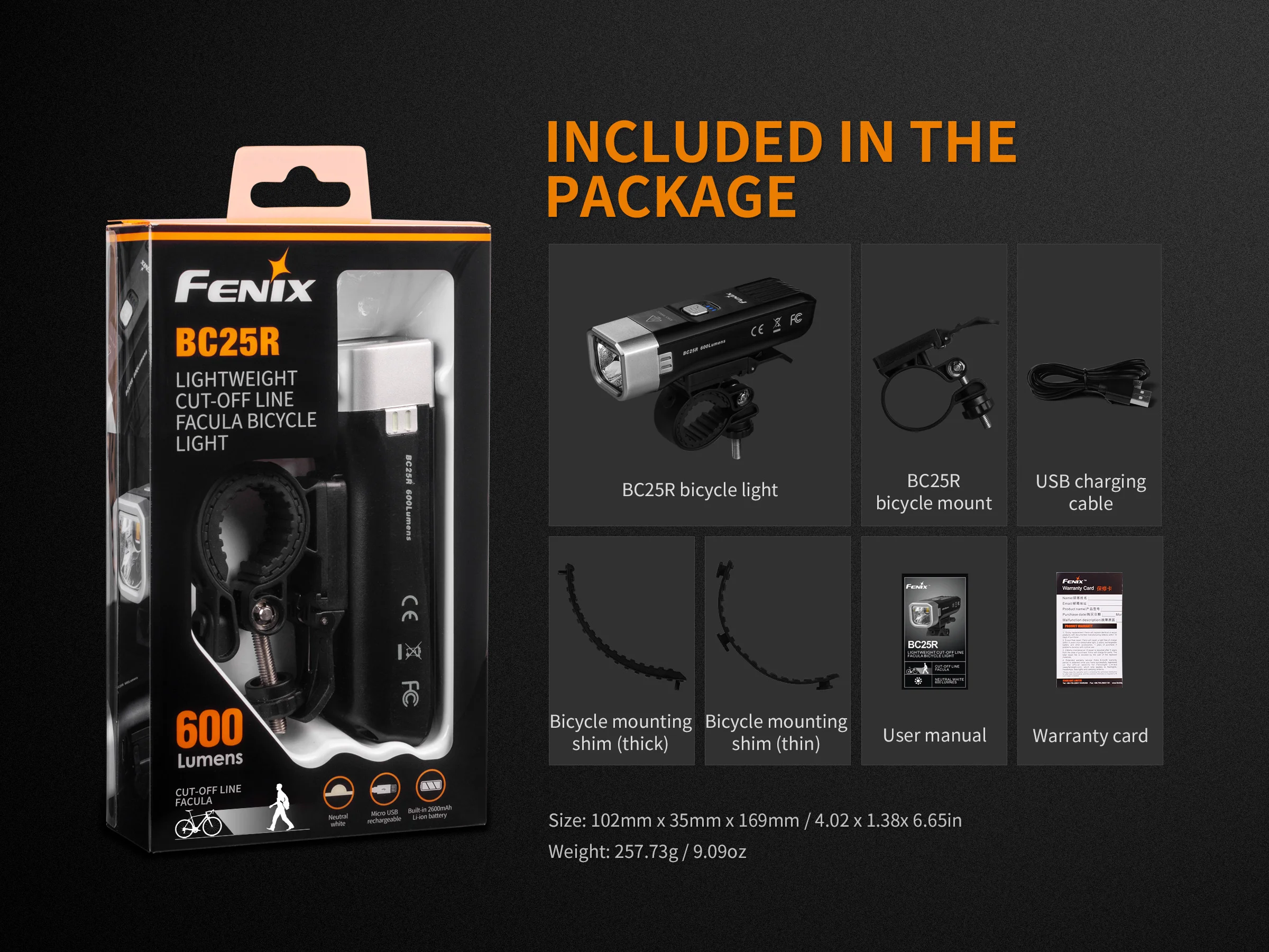 Горячий торт Fenix BC25R 600 люмен USB Перезаряжаемый легкий вес отсечка линия