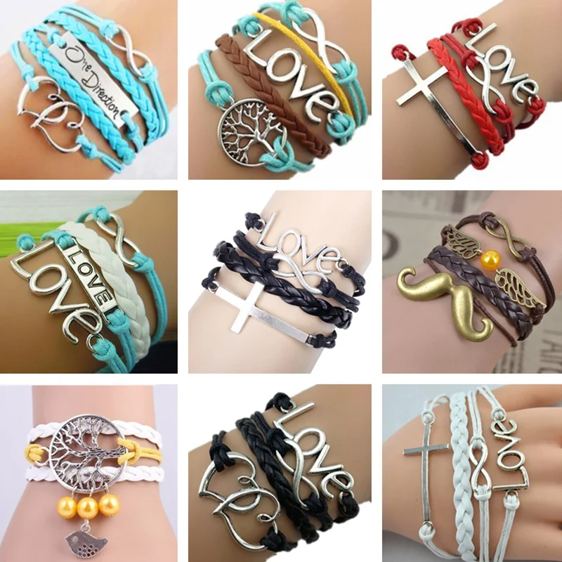 Женский кожаный браслет талисман в виде сердца|infinity bracelet|leather charm braceletcharm bracelet |