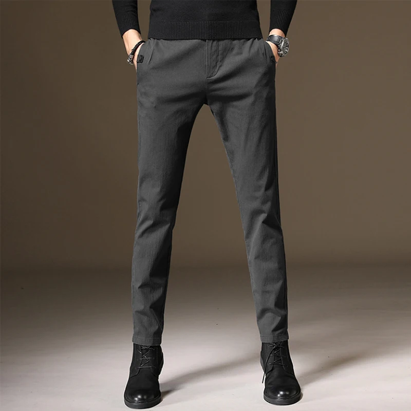 Бизнес однотонные брюки кэжуал цвет черный серый синий три цвета стрейч ноги