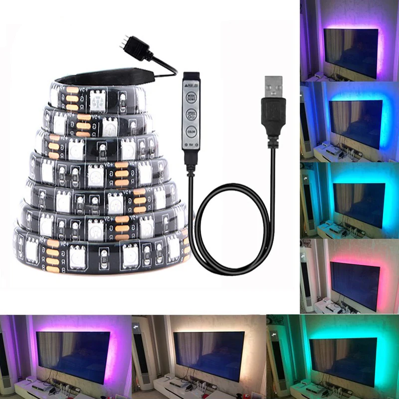 

Светодиодная лента 5 в постоянного тока, RGB-лампа для комнатного телевизора, подсветсветильник SMD 5050, неоновый светодиодный светильник с пул...