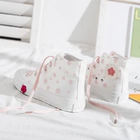 college style cherry blossom canvas shoes female japanese cute all match climax shoes korean students graffiti white shoes