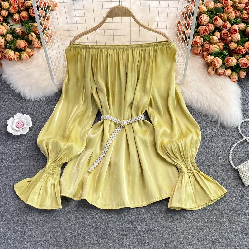 SINGREINY Women Design Korean Blouse Slash Neck Long Sleeve Casual Loose Tops Autumn Chic Sexy Off Shoulder Streetwear Blouses | Женская