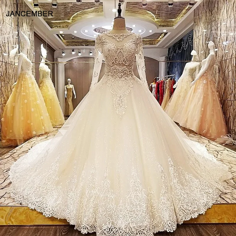 LS6806 тяжелое свадебное платье ручной работы 2020 кристалл с длинными рукавами o