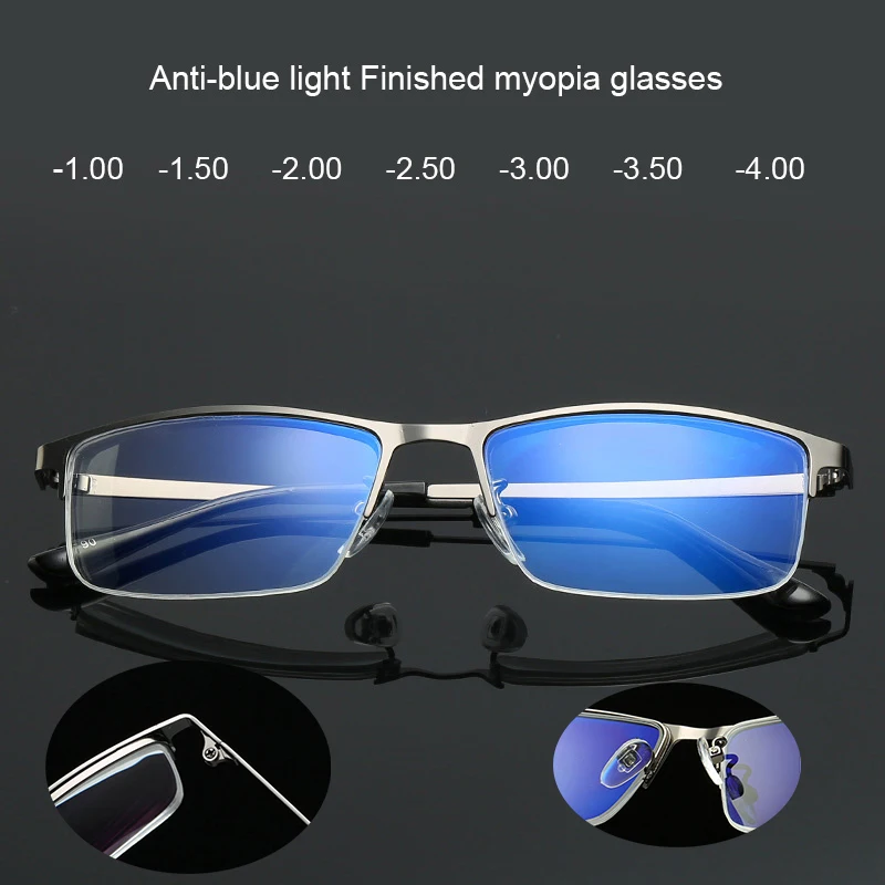 Near Short Sighted Distance Glasses Myopia Half Frame Alloy Blue Light Blocking Computer Eyeglass Business Style for Men Women | Аксессуары