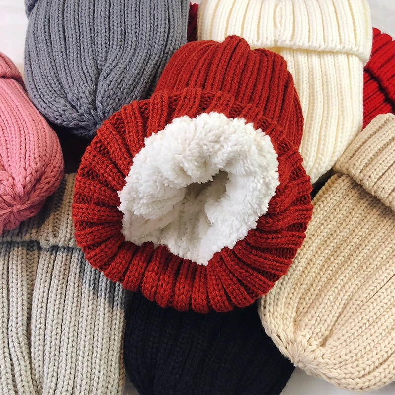 Новинка 2019 года женские зимние шапки из хлопка и шерсти одноцветные вязаные