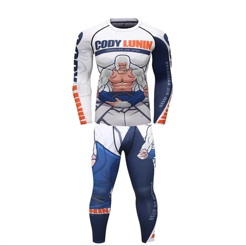 

Compression Men Boxing Kickboxing T shirt+Pants Muay Thai Shorts MMA Rashguard Running Sets Boxeo Fitness Sport Jersey suits Men