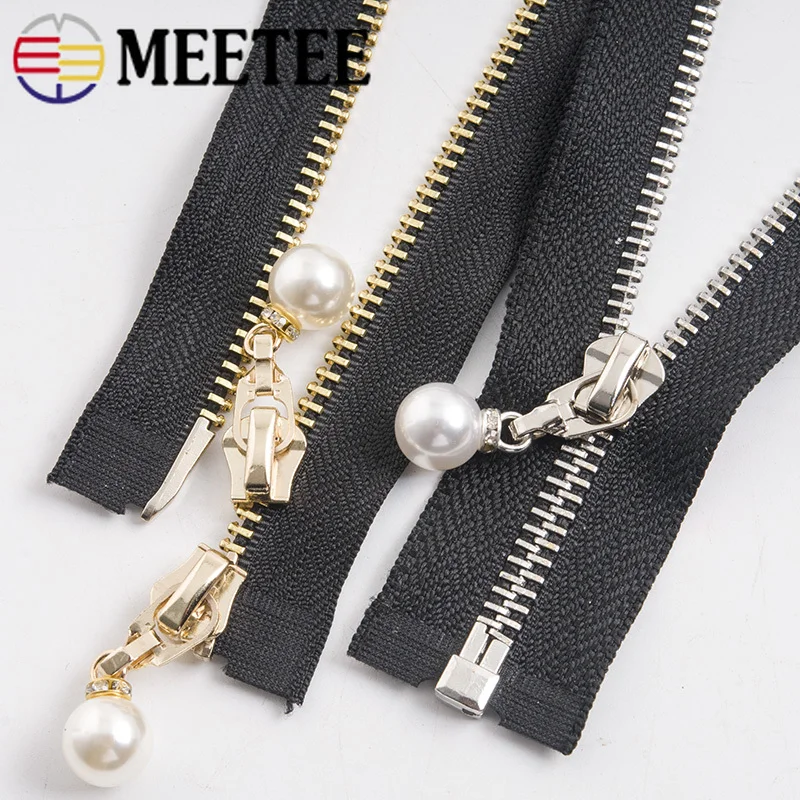 Meetee 20/80/120CM 5# Metal Zipper Pearl Zip Slider Women's Open End for Clothes Handbag Coat Sewing Crafts Tools AP541 | Дом и сад