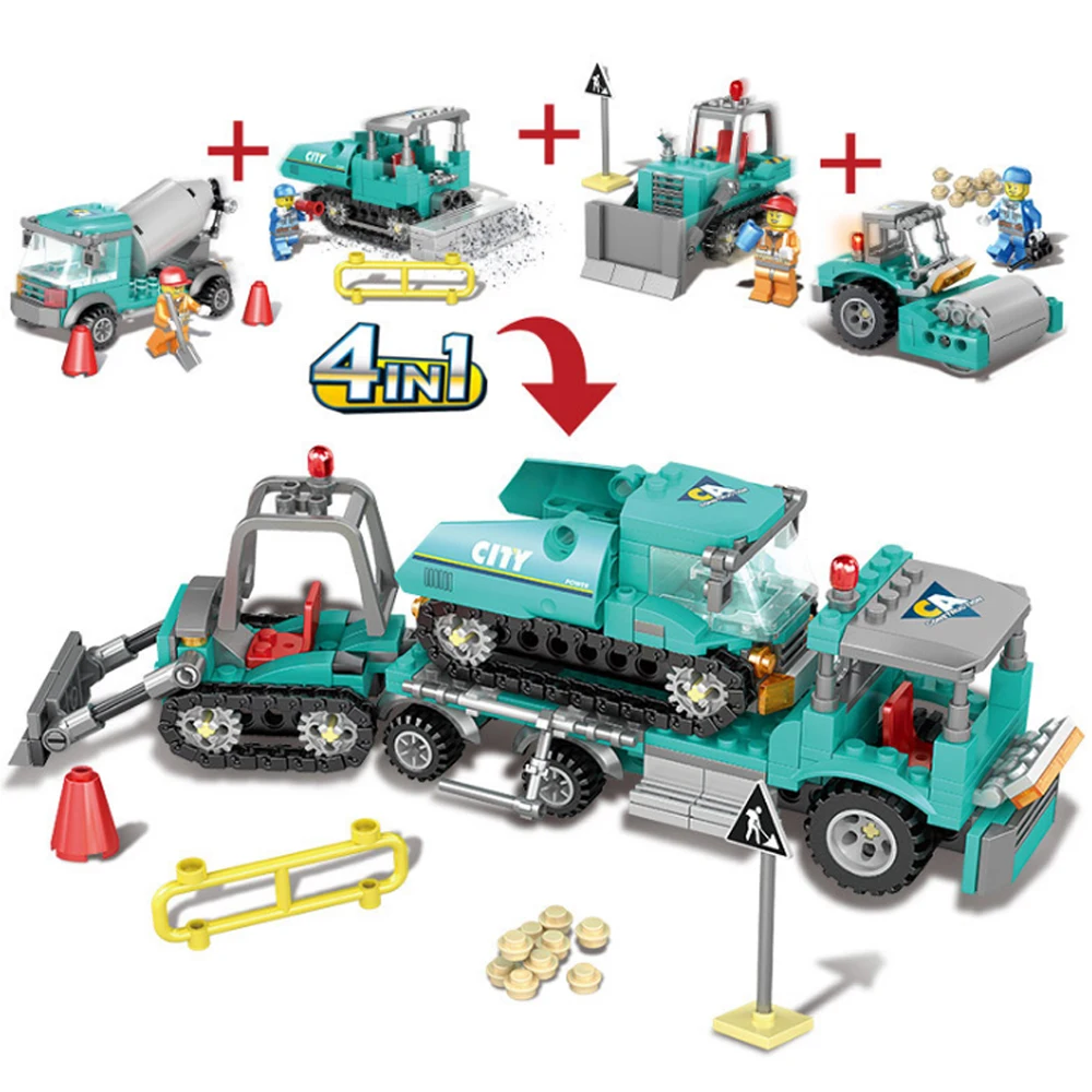 4 в 1 инженерный Грузовик Экскаватор Бульдозер серии автомобиля строительные