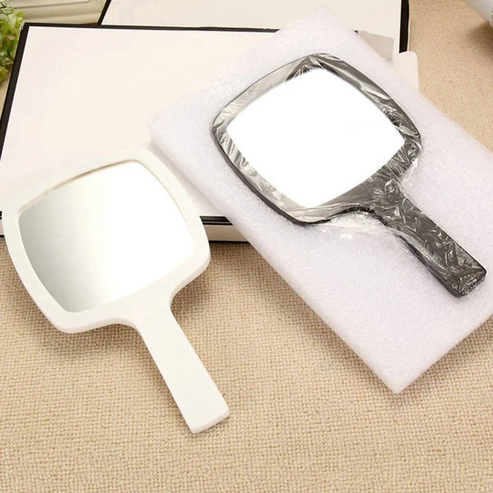 Акриловое зеркало для макияжа портативное квадратное черное белое с ручкой