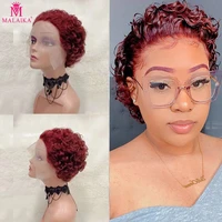 malaika hair pixie water curly bouncy curl wig jerry curly short bob 13x1 lace front human hair wigs 99j wig for black women
