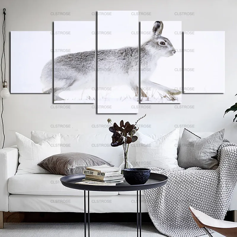 

Animal Decoration Canvas Painting Snow White Gray Rabbit In Winter Poster Home Bedroom Living Room Wall Decoration