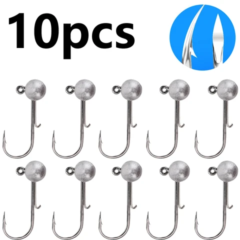 10pcs/lot Ned Head Jigs Hook 1G-20G Tüm boyutta yuvarlak top jig kafa kancası Yumuşak solucan balıkçılık için otsuz uzun şaft ikincil kancalar