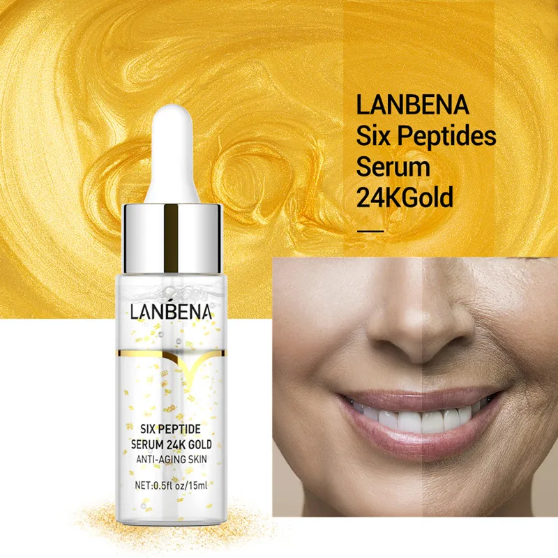 

LANBENA 24K Gold Six Peptides Serum Anti-Aging Wrinkle Whitening Firming Moisturizing Facial Cream 1PC Solution Essence Dry Skin
