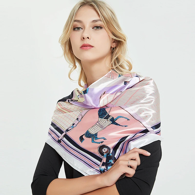 

Scarf Silk Satin Bandana Women Fashion Square Scarf For Women 90*90cm Wrap Shawl Soft Neckerchief Hijab Headscarf Female Foulard