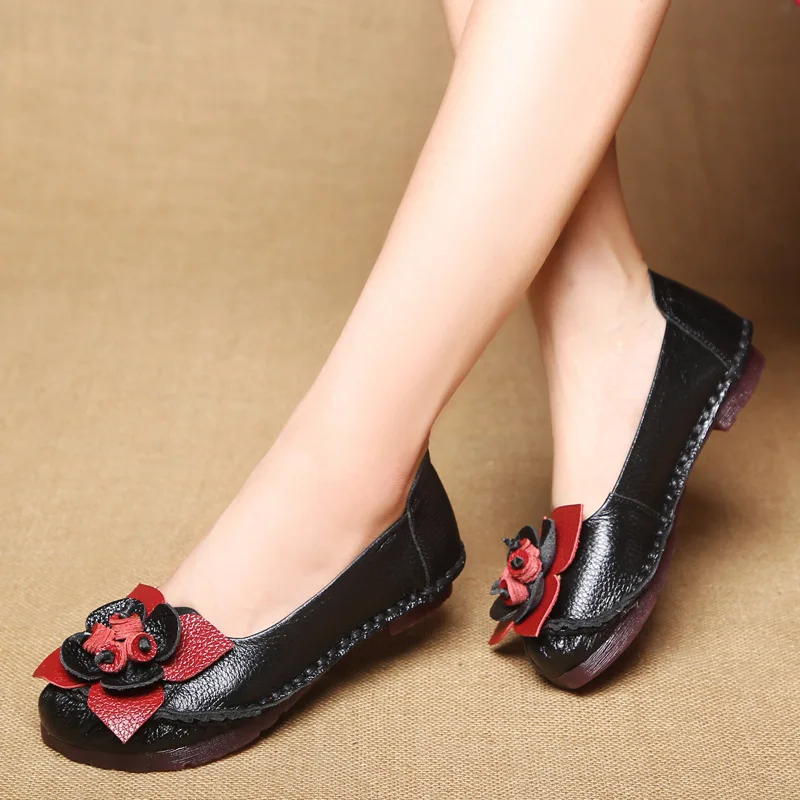 

Moccasin Shoes Soft Round Toe Shallow Mouth Autumn Female Footwear Genuine Leather Sneakers Moccasins Retro Summer Fall Dress Gr