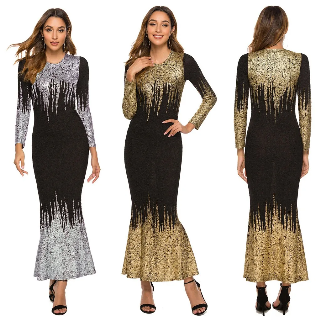 2019 горячая Распродажа элегантное женское платье с круглым вырезом и длинным