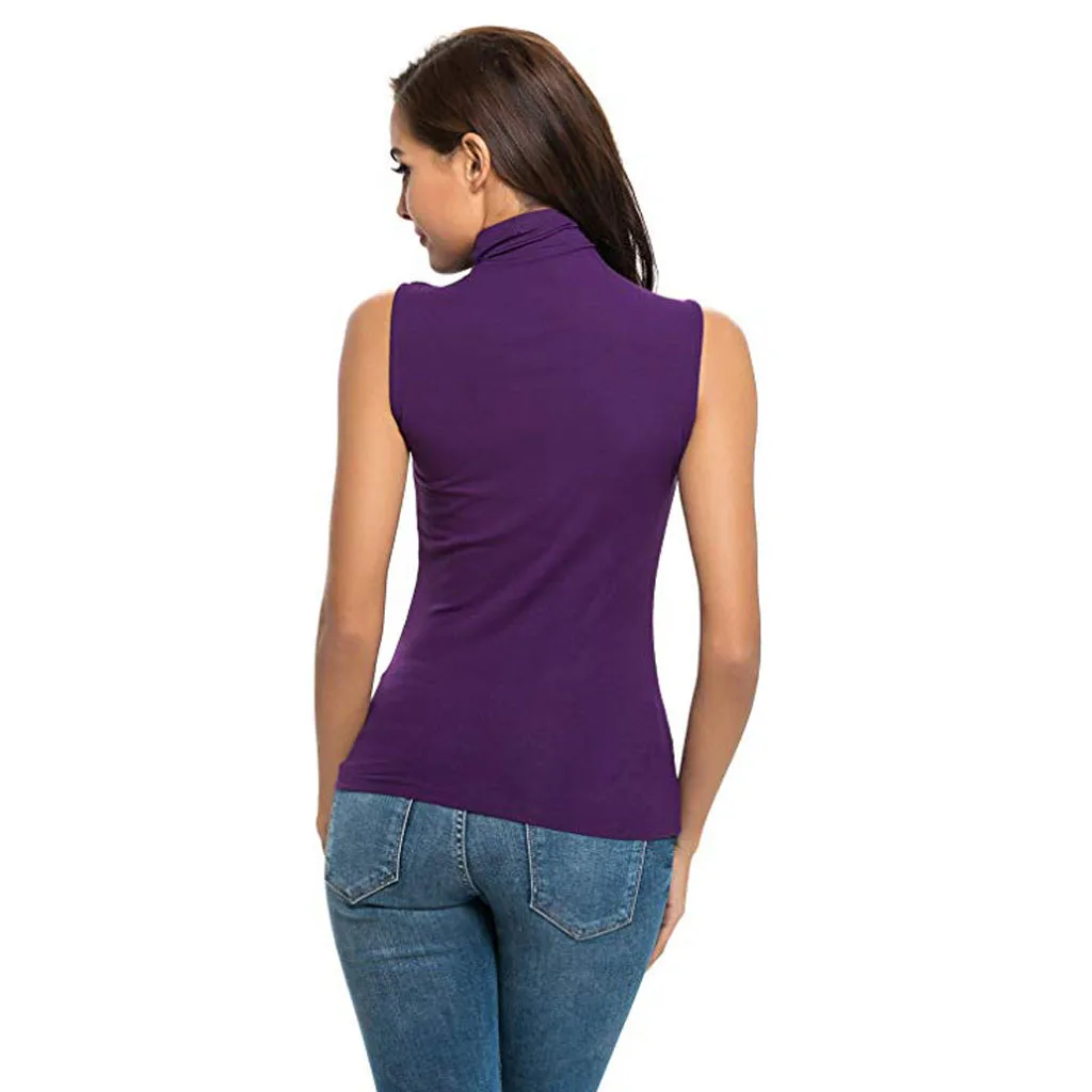 

2021 Womens Sleeveless Solid Sleeveless Flexibility Shaping Slim Fit Turtleneck Shirt Top Roupas Feminina #sr
