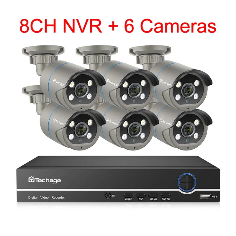 Techage H.265 8CH 1080P POE NVR комплект видеонаблюдения Системы двухстороннее аудио 2MP AI IP Камера ИК наружного видеонаблюдения набор 2 ТБ HD - Цвет: 6 Cameras System Set