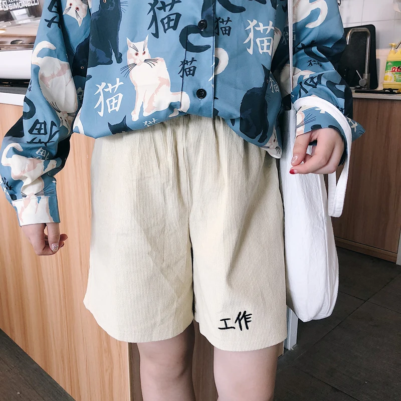 Женская рубашка с длинным рукавом и принтом кота Повседневная летняя Kawaii Ulzzang