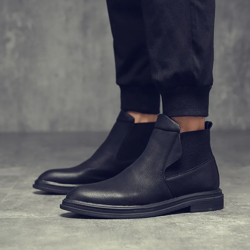 2019 мужские полусапоги дышащая Мужские ботинки кожаные обувь с высоким берцем на