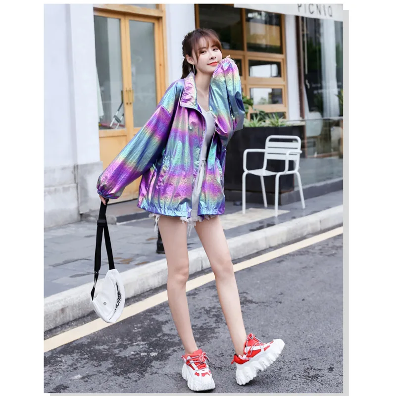 

2021 Summer Sunscreen Laser Coat Women Clothes Japanese Style Thin Oversized Jackets Basic Jacket Spring Fashion Streetwear